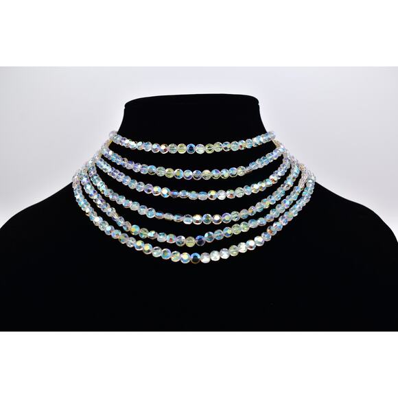 Vintage Aurora Borealis Crystal Collar Necklace Choker Multi-Strand 1960s BinM - Picture 1 of 12